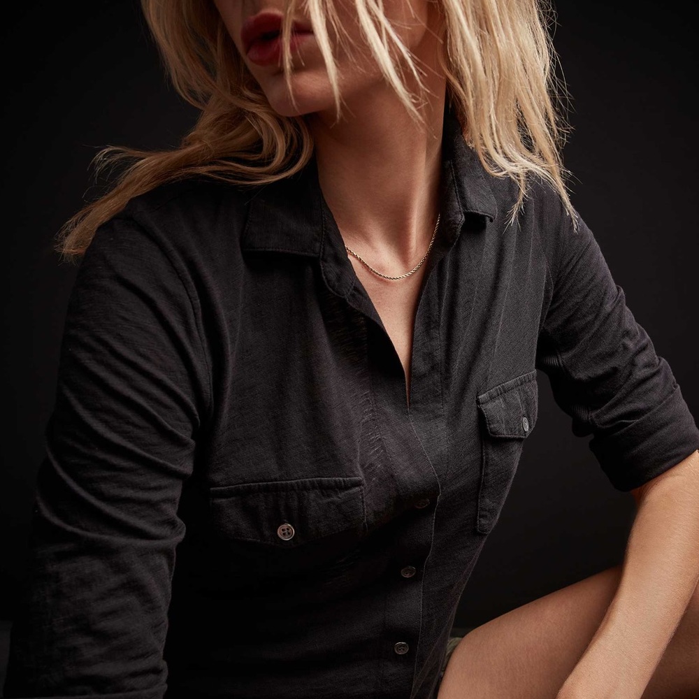 James Perse Sheer Slub Side Panel Shirt Black 2
